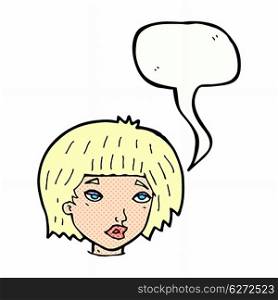 cartoon bored looking woman with speech bubble