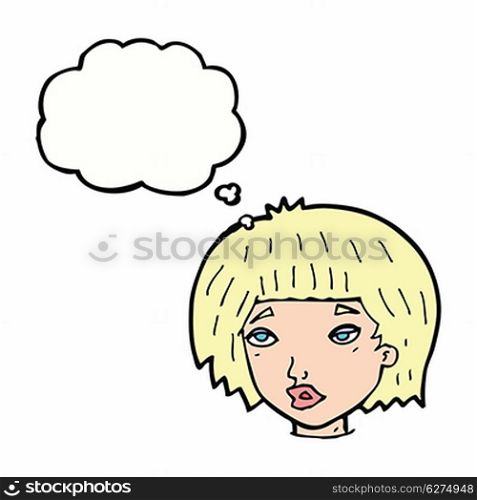 cartoon bored looking woman with thought bubble