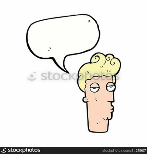 cartoon bored man&rsquo;s face with speech bubble