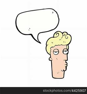 cartoon bored man&rsquo;s face with speech bubble