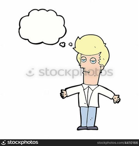 cartoon bored man with thought bubble