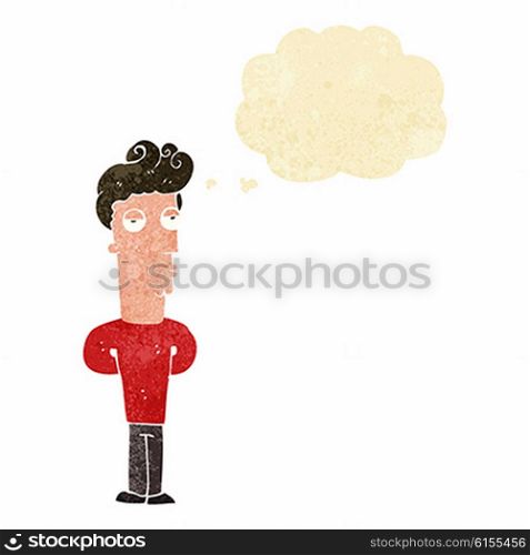 cartoon bored man with thought bubble