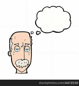cartoon bored old man with thought bubble