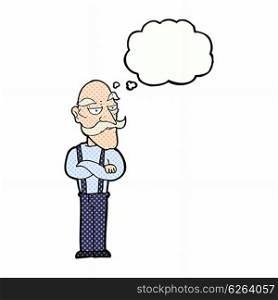 cartoon bored old man with thought bubble