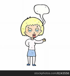 cartoon bored woman with speech bubble