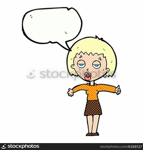 cartoon bored woman with speech bubble