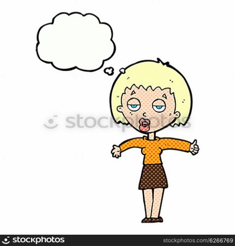 cartoon bored woman with thought bubble