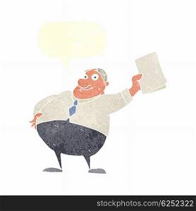 cartoon boss waving papers with speech bubble