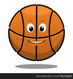 Cartoon bouncing happy brown basketball ball with a cute smile and shadow below