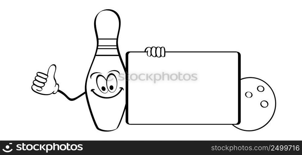 Cartoon bowling pin with stripes and bowling ball. Bowling strike idea. Sport or hobby game. Playing in a team, competition or tournament. Bowling pins and skittles. Play kegling team.