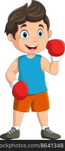 Cartoon boy boxing on white background
