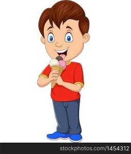 Cartoon boy eating ice cream