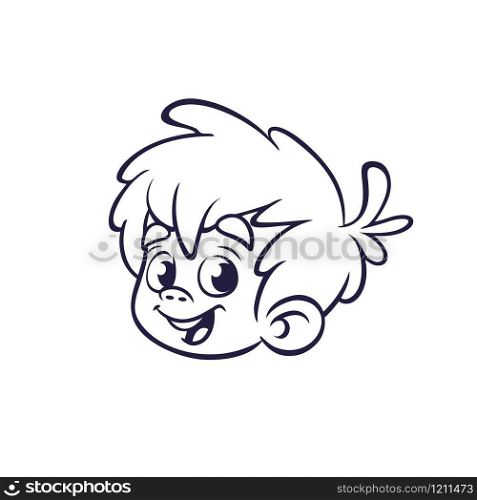 Cartoon Boy Face icon outlined. Vector illustration for coloring book. Cartoon little boy head smile