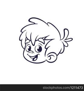 Cartoon Boy Face icon outlined. Vector illustration for coloring book. Cartoon little boy head smile