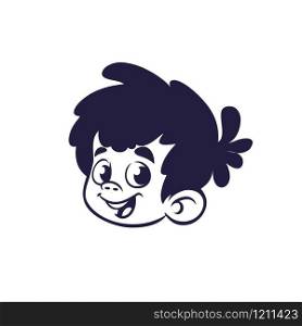 Cartoon Boy Face icon outlined. Vector illustration of a small boy emblem. Cartoon little boy head smile