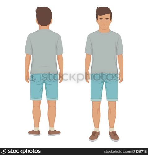 cartoon boy, front side view, young kid vector illustration isolated on white. cartoon boy, front side view, kid vector illustration