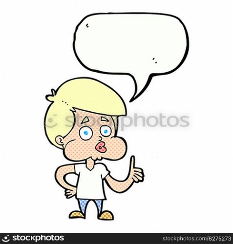 cartoon boy giving thumbs up with speech bubble