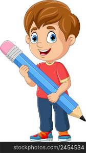 Cartoon boy holding a big pencil