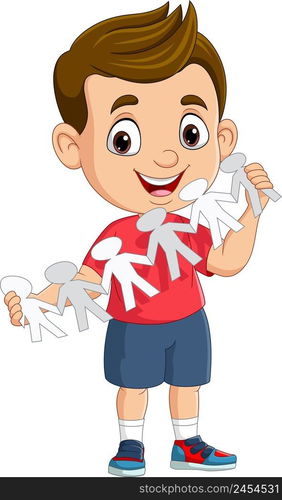 Cartoon boy holding human paper cutout