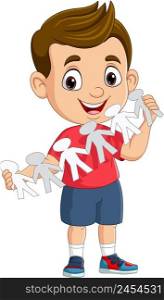 Cartoon boy holding human paper cutout