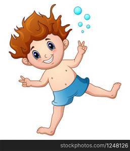 Cartoon boy in swimsuit jumping