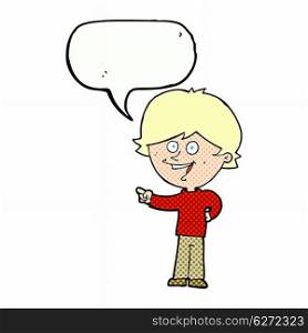 cartoon boy laughing and pointing with speech bubble