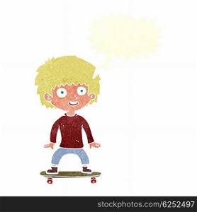 cartoon boy on skateboard with speech bubble