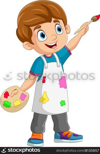 Cartoon boy painting on white background