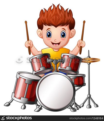 Cartoon boy playing a drums