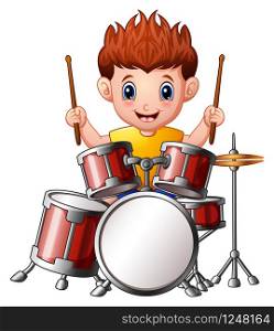 Cartoon boy playing a drums