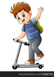 Cartoon boy playing a scooter