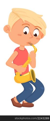 Cartoon boy playing saxophone. Music practice illustration isolated on white background. Cartoon boy playing saxophone. Music practice illustration