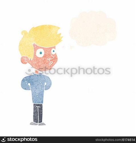cartoon boy staring with thought bubble
