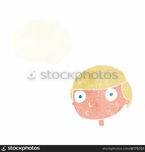 cartoon boy staring with thought bubble