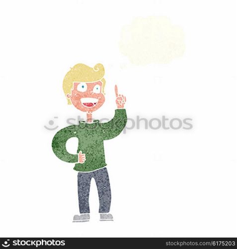 cartoon boy with great idea with thought bubble