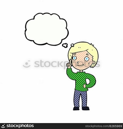 cartoon boy with idea with thought bubble