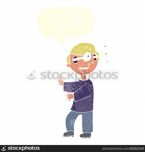 cartoon boy with popping out eyes with speech bubble