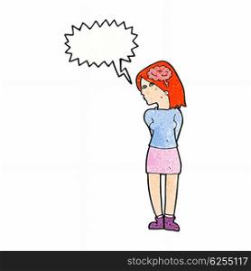cartoon brainy woman with speech bubble