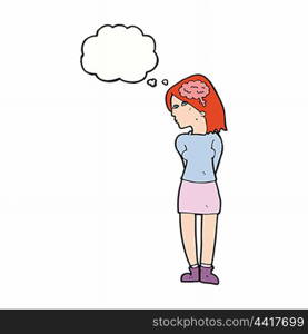 cartoon brainy woman with thought bubble