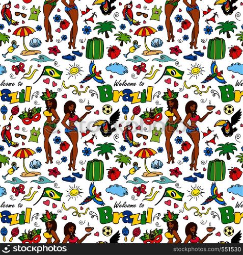 cartoon brazilian objects and symbols seamless pattern,vector illustration. cartoon brazilian objects and symbols seamless pattern