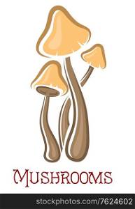 Cartoon brown and yellow forest mushrooms with text isolated on white