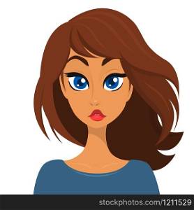 Cartoon brunette young women face. Vector illustration