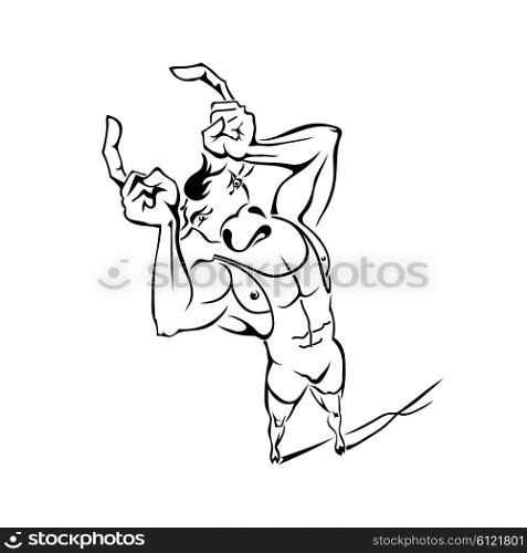 Cartoon Bull athlete with the body of a man isolated on white background. Smiley. Bodybuilding. Vector illustration.