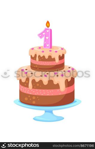 Cartoon bunk cake. Happy Birthday dessert with berry, vector isolated on white background. Cartoon bunk cake. Happy Birthday dessert with berry, vector
