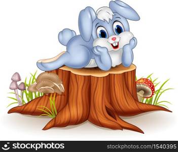 Cartoon bunny posing on tree stump