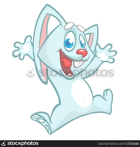 Cartoon bunny rabbit dancing excited. Easter character. Vector illustration of forest animal