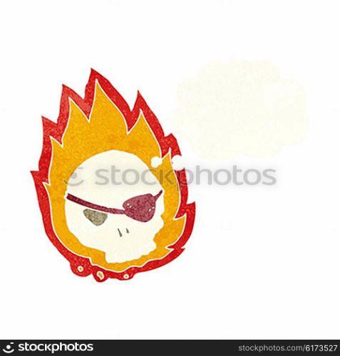 cartoon burning skull with thought bubble