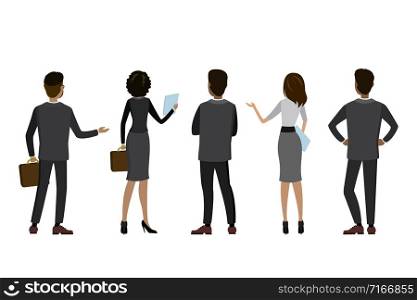 Cartoon business people back view,isolated on white background,flat vector illustration. Cartoon business people back view
