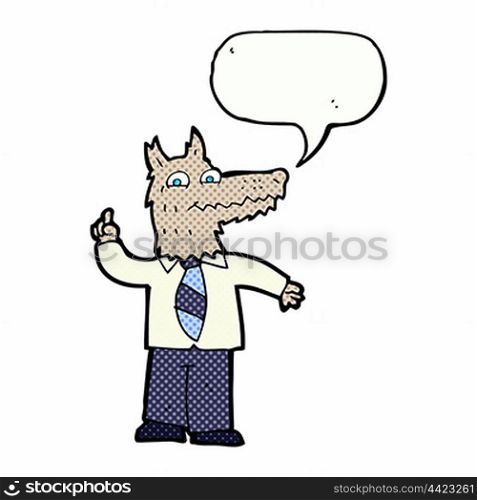 cartoon business wolf with idea with speech bubble