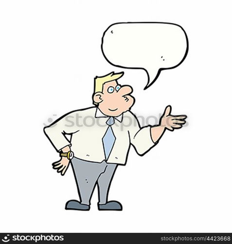 cartoon businessman asking question with speech bubble